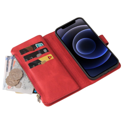 For iPhone 12 mini Skin Feel PU + TPU Horizontal Flip Leather Case with Holder & 15 Cards Slot & Wallet & Zipper Pocket & Lanyard (Red) - iPhone 12 mini Cases by buy2fix | Online Shopping UK | buy2fix