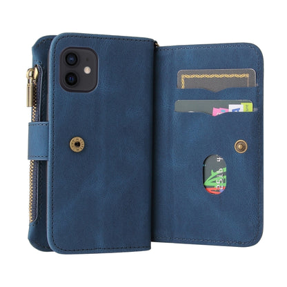 For iPhone 12 mini Skin Feel PU + TPU Horizontal Flip Leather Case with Holder & 15 Cards Slot & Wallet & Zipper Pocket & Lanyard (Blue) - iPhone 12 mini Cases by buy2fix | Online Shopping UK | buy2fix