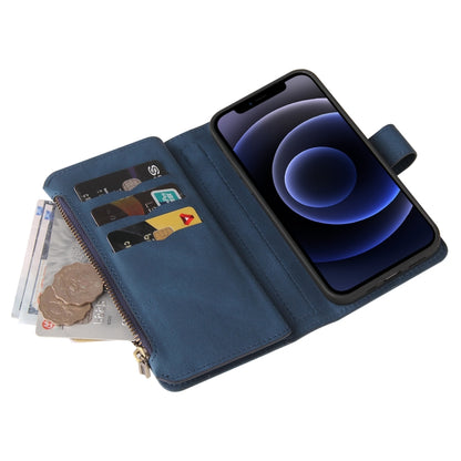 For iPhone 12 mini Skin Feel PU + TPU Horizontal Flip Leather Case with Holder & 15 Cards Slot & Wallet & Zipper Pocket & Lanyard (Blue) - iPhone 12 mini Cases by buy2fix | Online Shopping UK | buy2fix