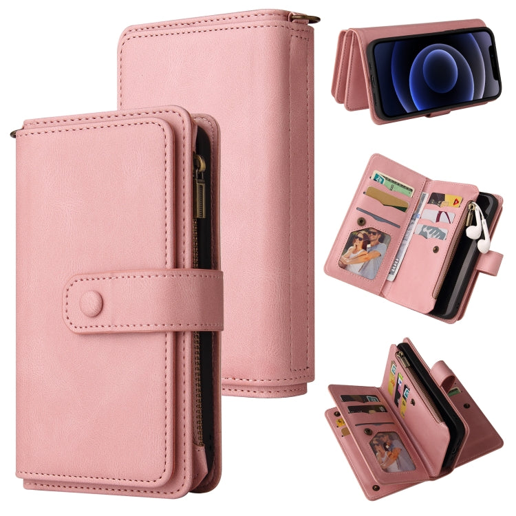 For iPhone 12 mini Skin Feel PU + TPU Horizontal Flip Leather Case with Holder & 15 Cards Slot & Wallet & Zipper Pocket & Lanyard (Pink) - iPhone 12 mini Cases by buy2fix | Online Shopping UK | buy2fix