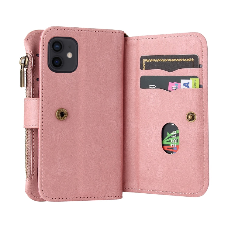 For iPhone 12 mini Skin Feel PU + TPU Horizontal Flip Leather Case with Holder & 15 Cards Slot & Wallet & Zipper Pocket & Lanyard (Pink) - iPhone 12 mini Cases by buy2fix | Online Shopping UK | buy2fix