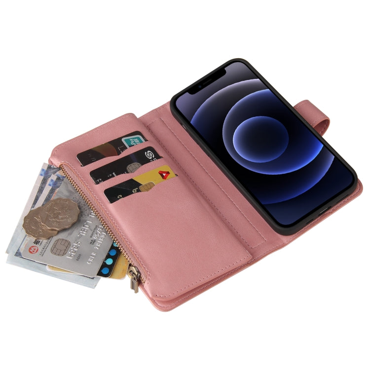For iPhone 12 mini Skin Feel PU + TPU Horizontal Flip Leather Case with Holder & 15 Cards Slot & Wallet & Zipper Pocket & Lanyard (Pink) - iPhone 12 mini Cases by buy2fix | Online Shopping UK | buy2fix