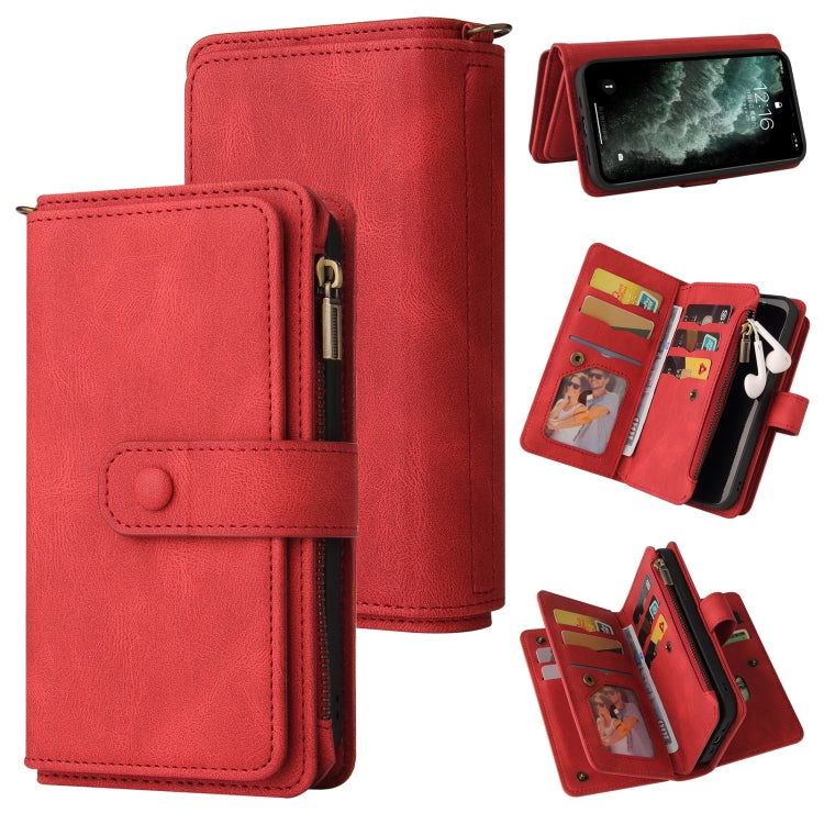 Skin Feel PU + TPU Horizontal Flip Leather Case with Holder & 15 Cards Slot & Wallet & Zipper Pocket & Lanyard For iPhone 11 Pro Max(Red) - iPhone 11 Pro Max Cases by buy2fix | Online Shopping UK | buy2fix