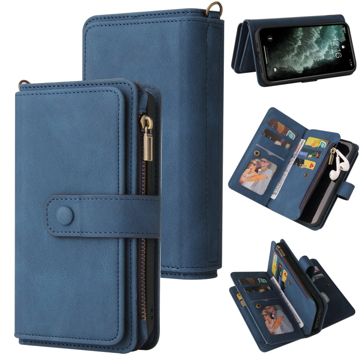 Skin Feel PU + TPU Horizontal Flip Leather Case with Holder & 15 Cards Slot & Wallet & Zipper Pocket & Lanyard For iPhone 11 Pro Max(Blue) - iPhone 11 Pro Max Cases by buy2fix | Online Shopping UK | buy2fix
