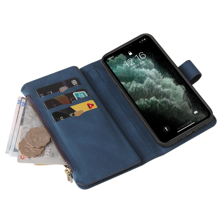 Skin Feel PU + TPU Horizontal Flip Leather Case with Holder & 15 Cards Slot & Wallet & Zipper Pocket & Lanyard For iPhone 11 Pro Max(Blue) - iPhone 11 Pro Max Cases by buy2fix | Online Shopping UK | buy2fix