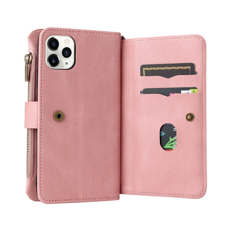Skin Feel PU + TPU Horizontal Flip Leather Case with Holder & 15 Cards Slot & Wallet & Zipper Pocket & Lanyard For iPhone 11 Pro Max(Pink) - iPhone 11 Pro Max Cases by buy2fix | Online Shopping UK | buy2fix