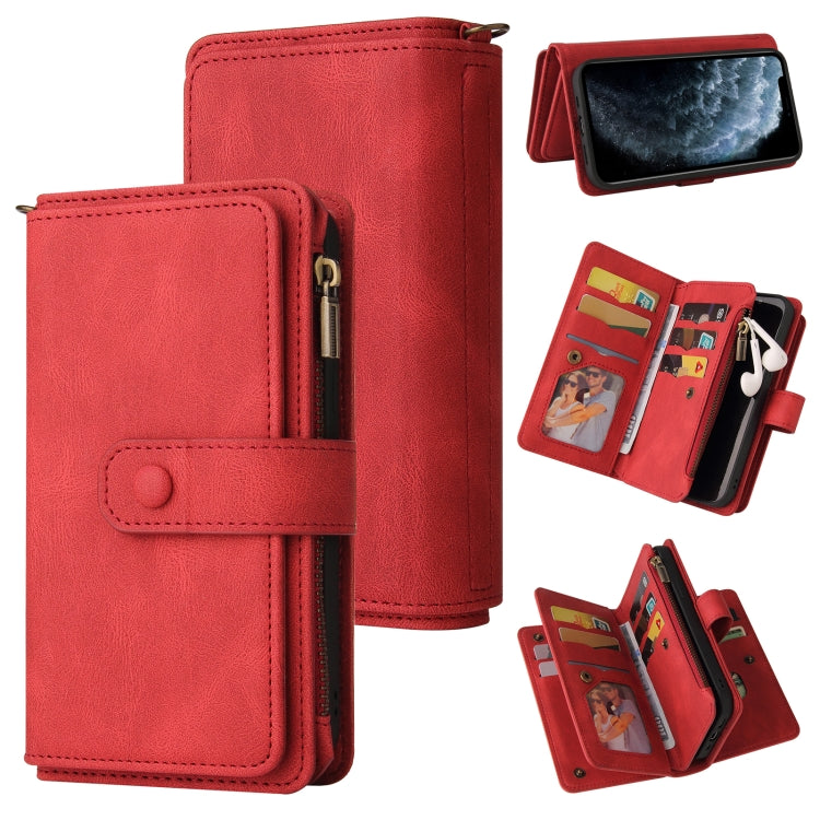Skin Feel PU + TPU Horizontal Flip Leather Case with Holder & 15 Cards Slot & Wallet & Zipper Pocket & Lanyard For iPhone 11 Pro(Red) - iPhone 11 Pro Cases by buy2fix | Online Shopping UK | buy2fix