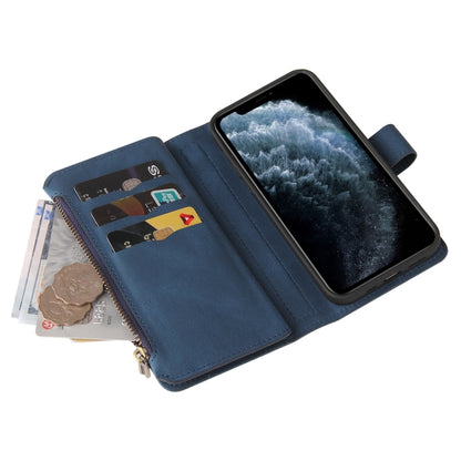 Skin Feel PU + TPU Horizontal Flip Leather Case with Holder & 15 Cards Slot & Wallet & Zipper Pocket & Lanyard For iPhone 11 Pro(Blue) - iPhone 11 Pro Cases by buy2fix | Online Shopping UK | buy2fix