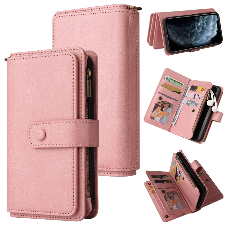 Skin Feel PU + TPU Horizontal Flip Leather Case with Holder & 15 Cards Slot & Wallet & Zipper Pocket & Lanyard For iPhone 11 Pro(Pink) - iPhone 11 Pro Cases by buy2fix | Online Shopping UK | buy2fix