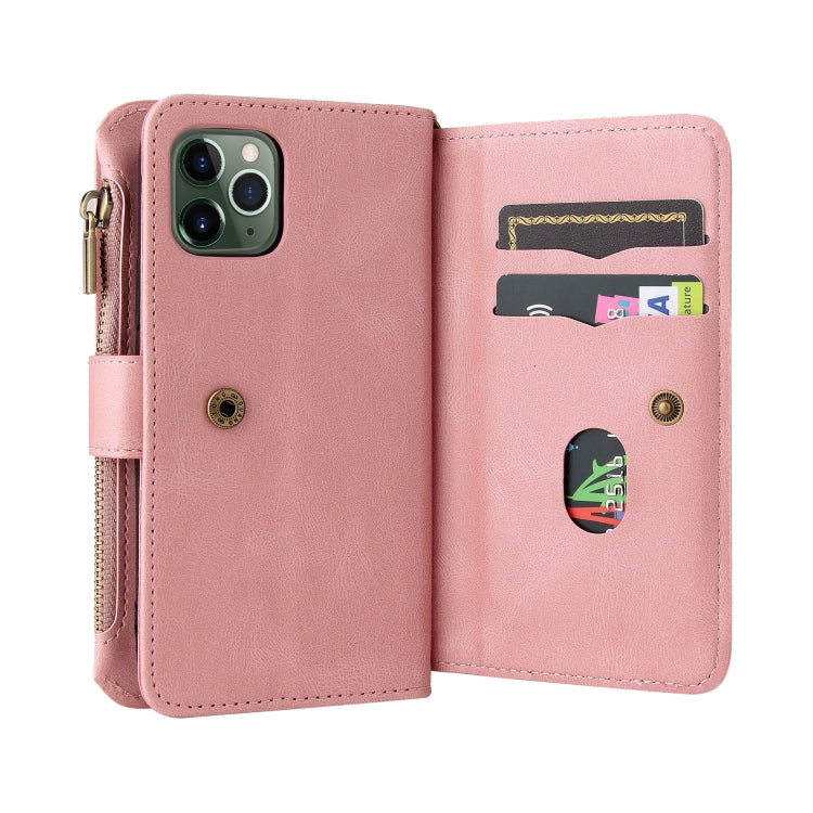 Skin Feel PU + TPU Horizontal Flip Leather Case with Holder & 15 Cards Slot & Wallet & Zipper Pocket & Lanyard For iPhone 11 Pro(Pink) - iPhone 11 Pro Cases by buy2fix | Online Shopping UK | buy2fix