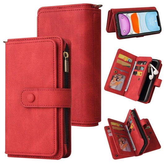 Skin Feel PU + TPU Horizontal Flip Leather Case with Holder & 15 Cards Slot & Wallet & Zipper Pocket & Lanyard For iPhone 11(Red) - iPhone 11 Cases by buy2fix | Online Shopping UK | buy2fix
