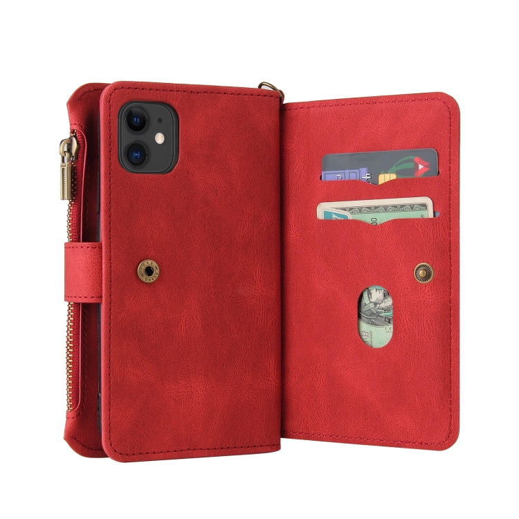 Skin Feel PU + TPU Horizontal Flip Leather Case with Holder & 15 Cards Slot & Wallet & Zipper Pocket & Lanyard For iPhone 11(Red) - iPhone 11 Cases by buy2fix | Online Shopping UK | buy2fix