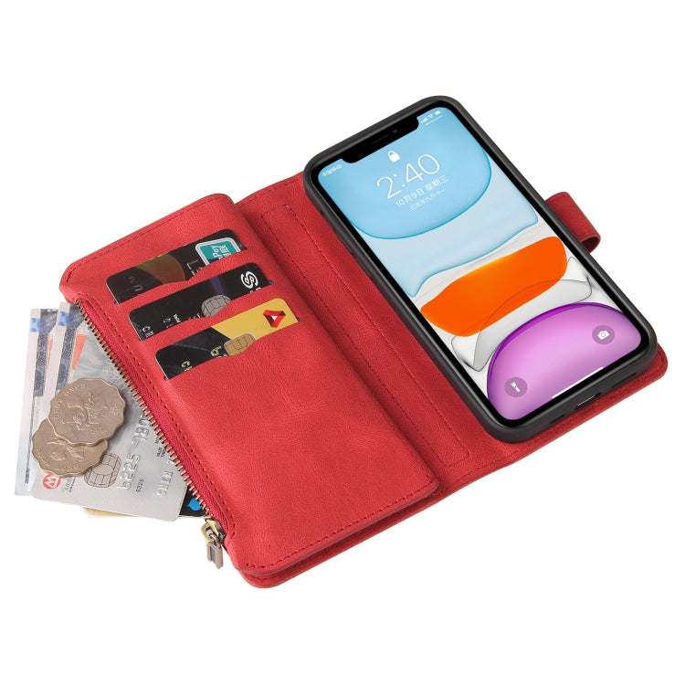 Skin Feel PU + TPU Horizontal Flip Leather Case with Holder & 15 Cards Slot & Wallet & Zipper Pocket & Lanyard For iPhone 11(Red) - iPhone 11 Cases by buy2fix | Online Shopping UK | buy2fix