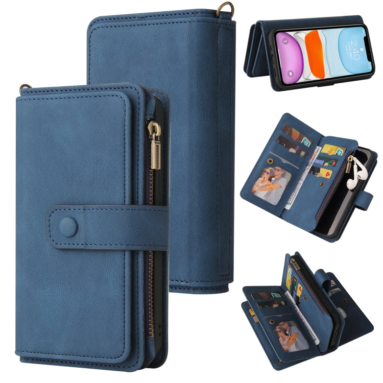 Skin Feel PU + TPU Horizontal Flip Leather Case with Holder & 15 Cards Slot & Wallet & Zipper Pocket & Lanyard For iPhone 11(Blue) - iPhone 11 Cases by buy2fix | Online Shopping UK | buy2fix