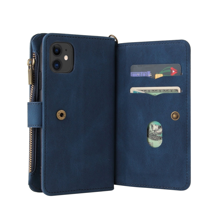 Skin Feel PU + TPU Horizontal Flip Leather Case with Holder & 15 Cards Slot & Wallet & Zipper Pocket & Lanyard For iPhone 11(Blue) - iPhone 11 Cases by buy2fix | Online Shopping UK | buy2fix