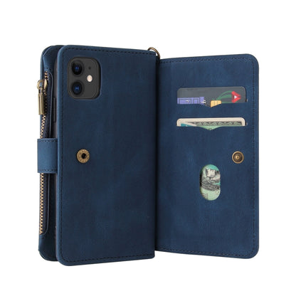 Skin Feel PU + TPU Horizontal Flip Leather Case with Holder & 15 Cards Slot & Wallet & Zipper Pocket & Lanyard For iPhone 11(Blue) - iPhone 11 Cases by buy2fix | Online Shopping UK | buy2fix