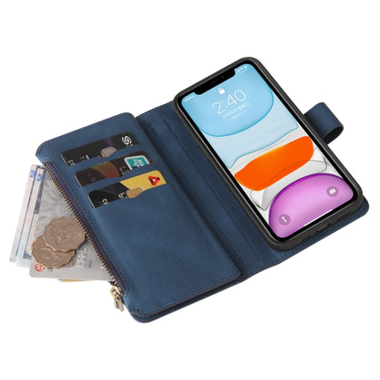 Skin Feel PU + TPU Horizontal Flip Leather Case with Holder & 15 Cards Slot & Wallet & Zipper Pocket & Lanyard For iPhone 11(Blue) - iPhone 11 Cases by buy2fix | Online Shopping UK | buy2fix