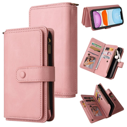 Skin Feel PU + TPU Horizontal Flip Leather Case with Holder & 15 Cards Slot & Wallet & Zipper Pocket & Lanyard For iPhone 11(Pink) - iPhone 11 Cases by buy2fix | Online Shopping UK | buy2fix