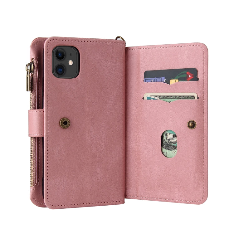 Skin Feel PU + TPU Horizontal Flip Leather Case with Holder & 15 Cards Slot & Wallet & Zipper Pocket & Lanyard For iPhone 11(Pink) - iPhone 11 Cases by buy2fix | Online Shopping UK | buy2fix