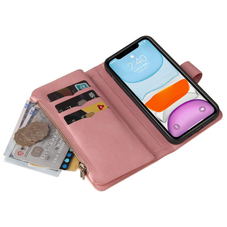 Skin Feel PU + TPU Horizontal Flip Leather Case with Holder & 15 Cards Slot & Wallet & Zipper Pocket & Lanyard For iPhone 11(Pink) - iPhone 11 Cases by buy2fix | Online Shopping UK | buy2fix