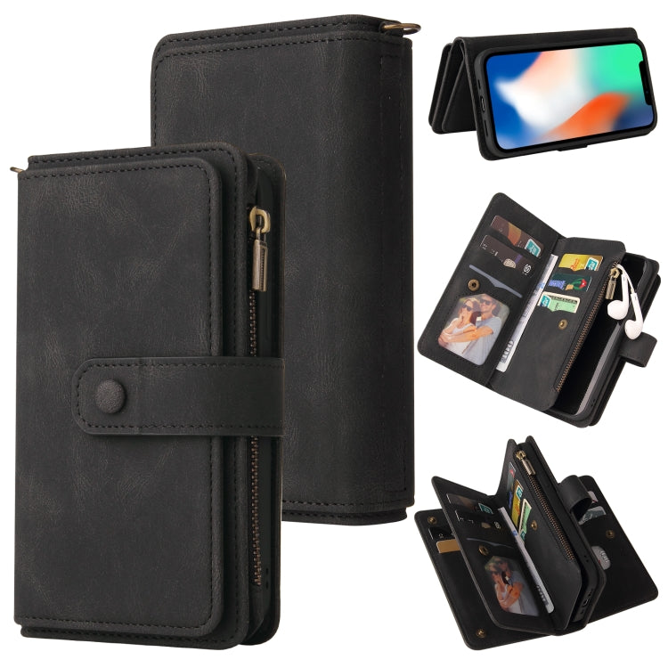 For iPhone X / XS Skin Feel PU + TPU Horizontal Flip Leather Case with Holder & 15 Cards Slot & Wallet & Zipper Pocket & Lanyard(Black) - More iPhone Cases by buy2fix | Online Shopping UK | buy2fix