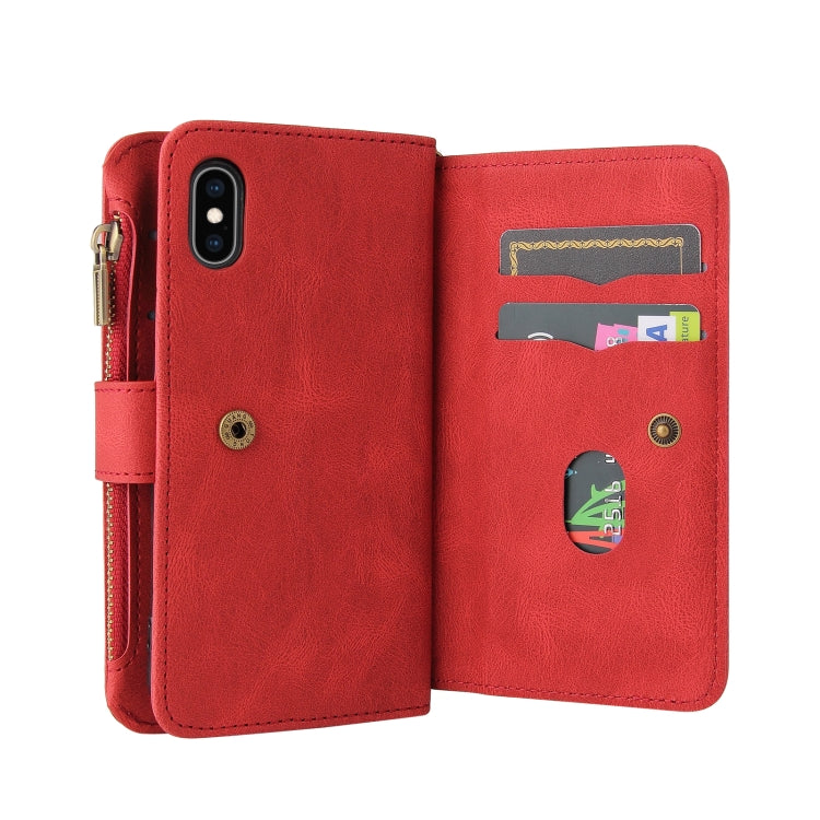 For iPhone X / XS Skin Feel PU + TPU Horizontal Flip Leather Case with Holder & 15 Cards Slot & Wallet & Zipper Pocket & Lanyard(Red) - More iPhone Cases by buy2fix | Online Shopping UK | buy2fix