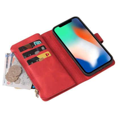 For iPhone X / XS Skin Feel PU + TPU Horizontal Flip Leather Case with Holder & 15 Cards Slot & Wallet & Zipper Pocket & Lanyard(Red) - More iPhone Cases by buy2fix | Online Shopping UK | buy2fix