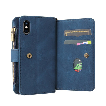 For iPhone X / XS Skin Feel PU + TPU Horizontal Flip Leather Case with Holder & 15 Cards Slot & Wallet & Zipper Pocket & Lanyard(Blue) - More iPhone Cases by buy2fix | Online Shopping UK | buy2fix