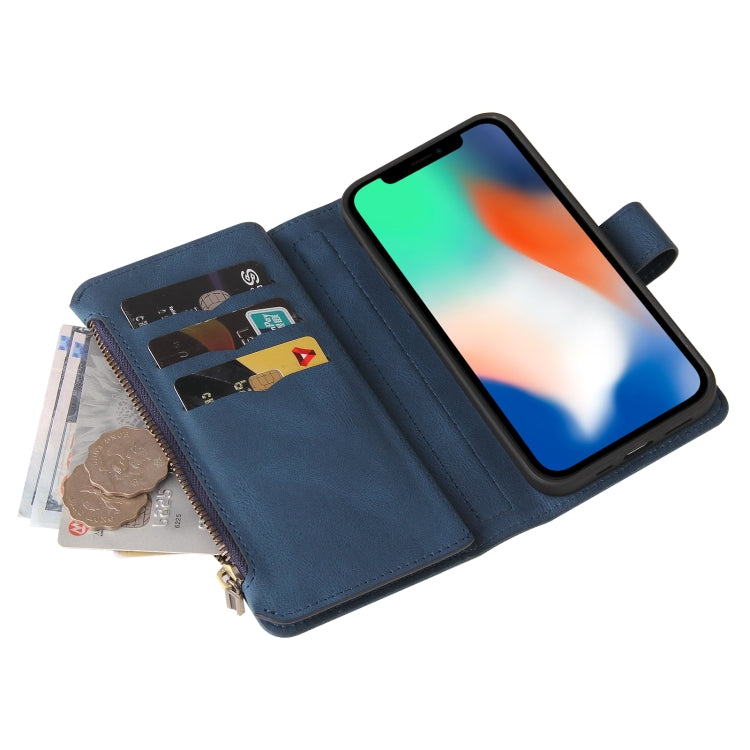 For iPhone X / XS Skin Feel PU + TPU Horizontal Flip Leather Case with Holder & 15 Cards Slot & Wallet & Zipper Pocket & Lanyard(Blue) - More iPhone Cases by buy2fix | Online Shopping UK | buy2fix