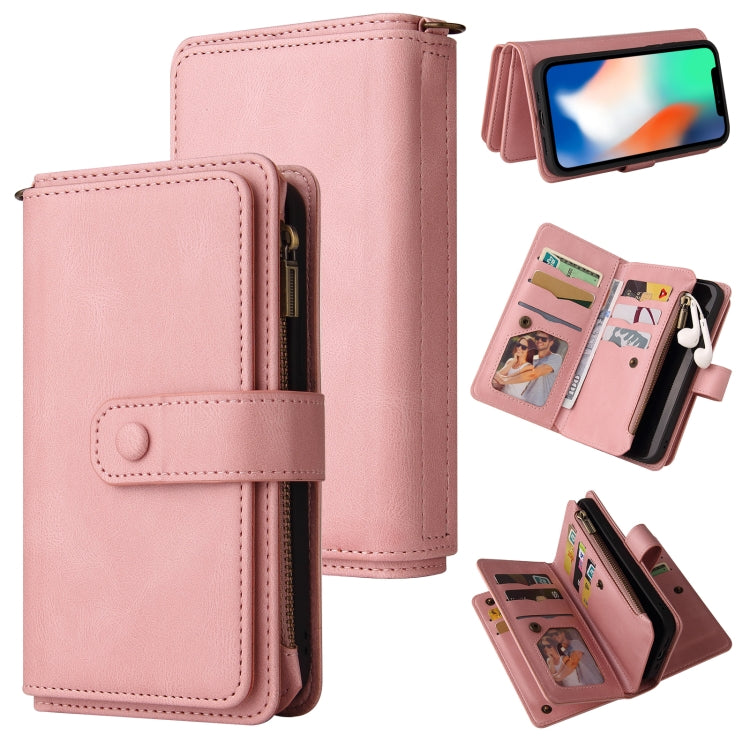 For iPhone X / XS Skin Feel PU + TPU Horizontal Flip Leather Case with Holder & 15 Cards Slot & Wallet & Zipper Pocket & Lanyard(Pink) - More iPhone Cases by buy2fix | Online Shopping UK | buy2fix