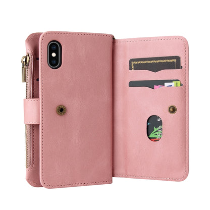 For iPhone X / XS Skin Feel PU + TPU Horizontal Flip Leather Case with Holder & 15 Cards Slot & Wallet & Zipper Pocket & Lanyard(Pink) - More iPhone Cases by buy2fix | Online Shopping UK | buy2fix
