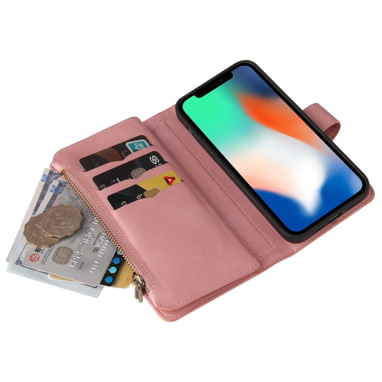 For iPhone X / XS Skin Feel PU + TPU Horizontal Flip Leather Case with Holder & 15 Cards Slot & Wallet & Zipper Pocket & Lanyard(Pink) - More iPhone Cases by buy2fix | Online Shopping UK | buy2fix