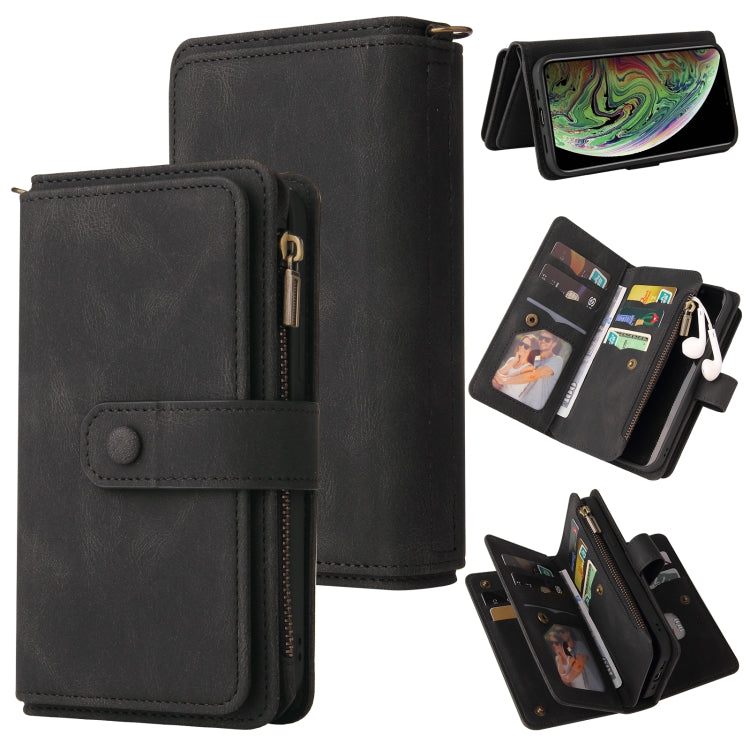 For iPhone XS Max Skin Feel PU + TPU Horizontal Flip Leather Case with Holder & 15 Cards Slot & Wallet & Zipper Pocket & Lanyard(Black) - More iPhone Cases by buy2fix | Online Shopping UK | buy2fix