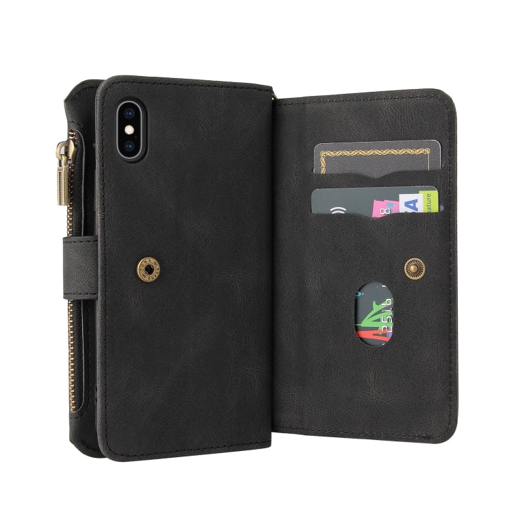 For iPhone XS Max Skin Feel PU + TPU Horizontal Flip Leather Case with Holder & 15 Cards Slot & Wallet & Zipper Pocket & Lanyard(Black) - More iPhone Cases by buy2fix | Online Shopping UK | buy2fix