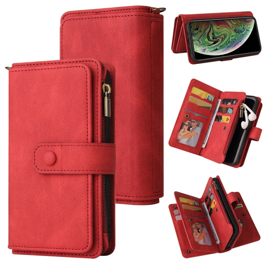 For iPhone XS Max Skin Feel PU + TPU Horizontal Flip Leather Case with Holder & 15 Cards Slot & Wallet & Zipper Pocket & Lanyard(Red) - More iPhone Cases by buy2fix | Online Shopping UK | buy2fix