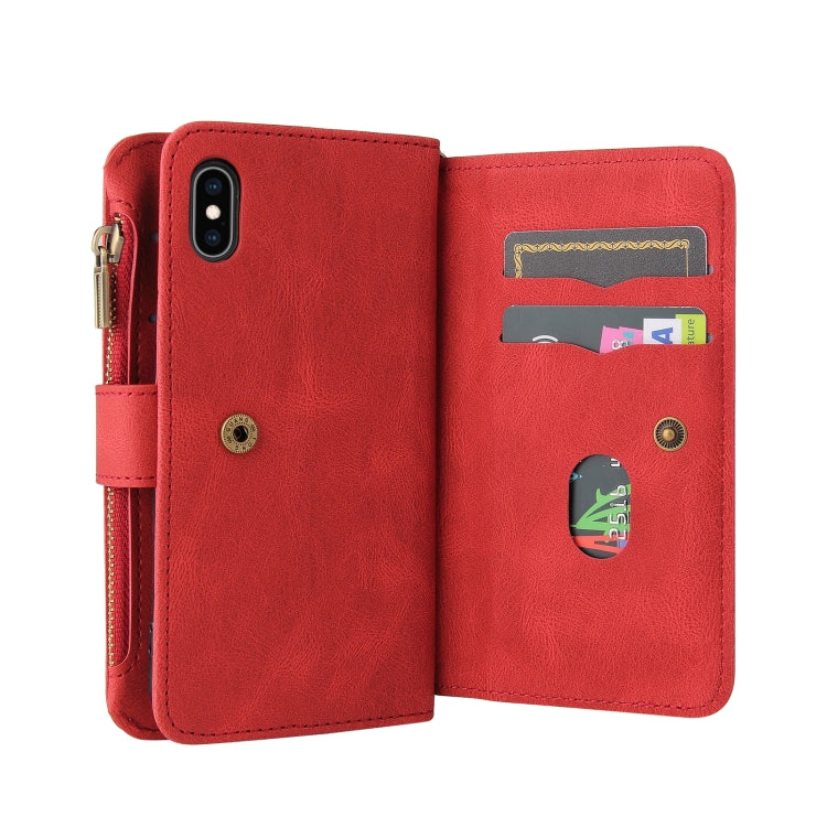 For iPhone XS Max Skin Feel PU + TPU Horizontal Flip Leather Case with Holder & 15 Cards Slot & Wallet & Zipper Pocket & Lanyard(Red) - More iPhone Cases by buy2fix | Online Shopping UK | buy2fix