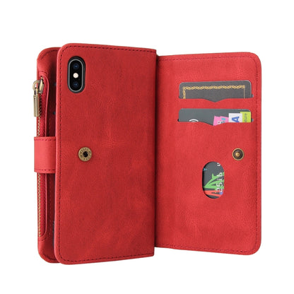 For iPhone XS Max Skin Feel PU + TPU Horizontal Flip Leather Case with Holder & 15 Cards Slot & Wallet & Zipper Pocket & Lanyard(Red) - More iPhone Cases by buy2fix | Online Shopping UK | buy2fix