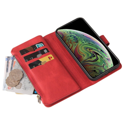 For iPhone XS Max Skin Feel PU + TPU Horizontal Flip Leather Case with Holder & 15 Cards Slot & Wallet & Zipper Pocket & Lanyard(Red) - More iPhone Cases by buy2fix | Online Shopping UK | buy2fix