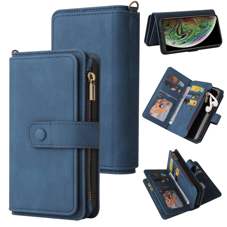 For iPhone XS Max Skin Feel PU + TPU Horizontal Flip Leather Case with Holder & 15 Cards Slot & Wallet & Zipper Pocket & Lanyard(Blue) - More iPhone Cases by buy2fix | Online Shopping UK | buy2fix