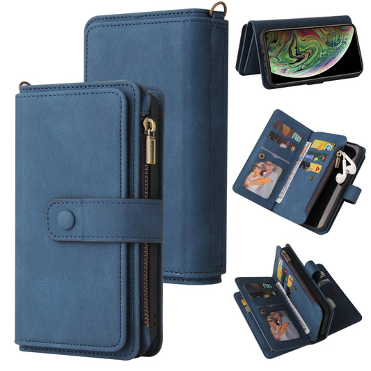 For iPhone XS Max Skin Feel PU + TPU Horizontal Flip Leather Case with Holder & 15 Cards Slot & Wallet & Zipper Pocket & Lanyard(Blue) - More iPhone Cases by buy2fix | Online Shopping UK | buy2fix