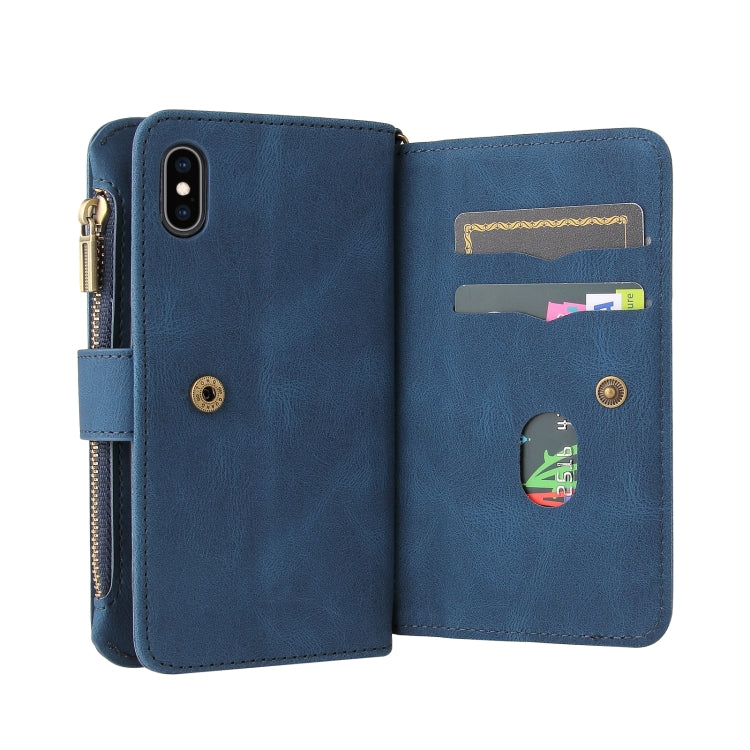 For iPhone XS Max Skin Feel PU + TPU Horizontal Flip Leather Case with Holder & 15 Cards Slot & Wallet & Zipper Pocket & Lanyard(Blue) - More iPhone Cases by buy2fix | Online Shopping UK | buy2fix