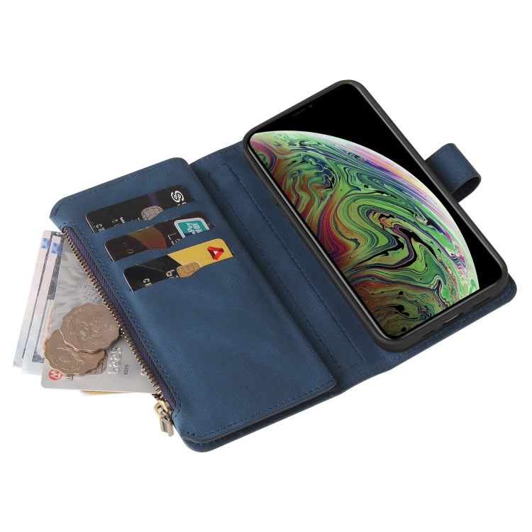 For iPhone XS Max Skin Feel PU + TPU Horizontal Flip Leather Case with Holder & 15 Cards Slot & Wallet & Zipper Pocket & Lanyard(Blue) - More iPhone Cases by buy2fix | Online Shopping UK | buy2fix