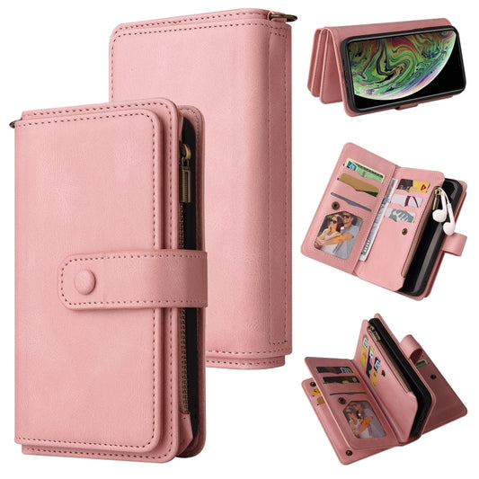 For iPhone XS Max Skin Feel PU + TPU Horizontal Flip Leather Case with Holder & 15 Cards Slot & Wallet & Zipper Pocket & Lanyard(Pink) - More iPhone Cases by buy2fix | Online Shopping UK | buy2fix