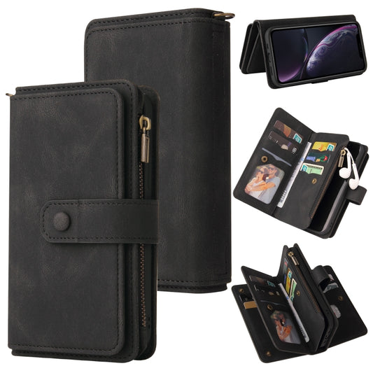 For iPhone XR Skin Feel PU + TPU Horizontal Flip Leather Case with Holder & 15 Cards Slot & Wallet & Zipper Pocket & Lanyard(Black) - More iPhone Cases by buy2fix | Online Shopping UK | buy2fix