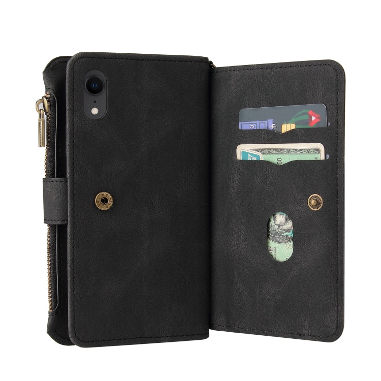 For iPhone XR Skin Feel PU + TPU Horizontal Flip Leather Case with Holder & 15 Cards Slot & Wallet & Zipper Pocket & Lanyard(Black) - More iPhone Cases by buy2fix | Online Shopping UK | buy2fix