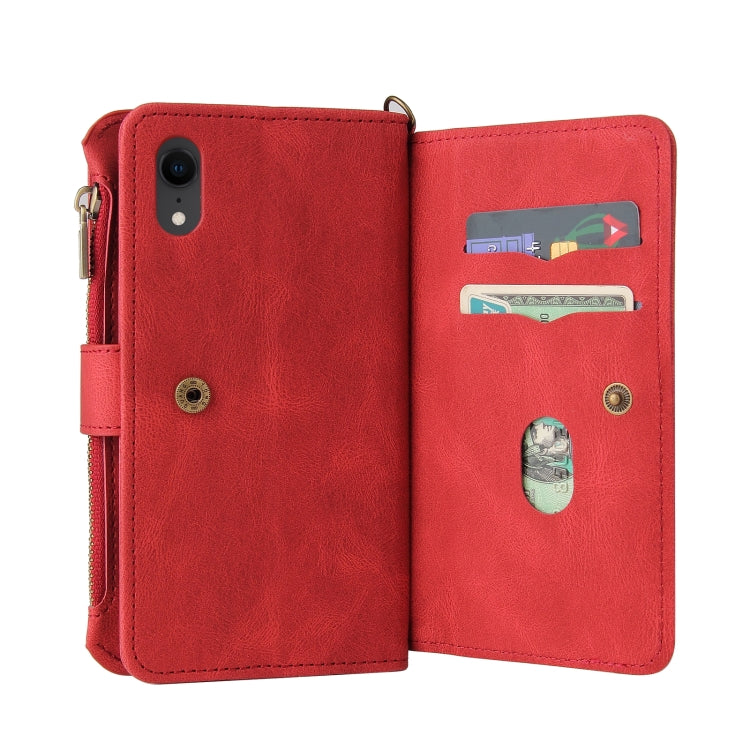 For iPhone XR Skin Feel PU + TPU Horizontal Flip Leather Case with Holder & 15 Cards Slot & Wallet & Zipper Pocket & Lanyard(Red) - More iPhone Cases by buy2fix | Online Shopping UK | buy2fix