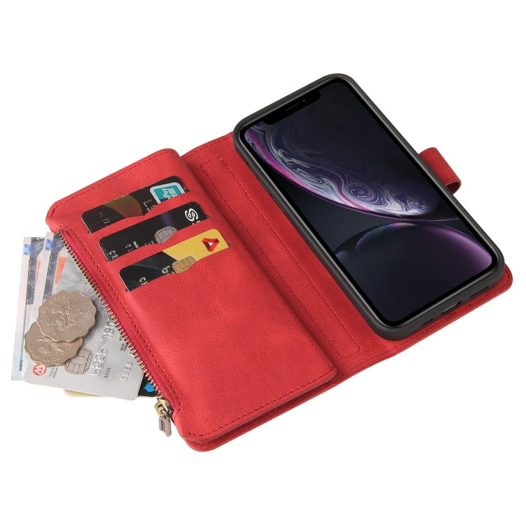 For iPhone XR Skin Feel PU + TPU Horizontal Flip Leather Case with Holder & 15 Cards Slot & Wallet & Zipper Pocket & Lanyard(Red) - More iPhone Cases by buy2fix | Online Shopping UK | buy2fix