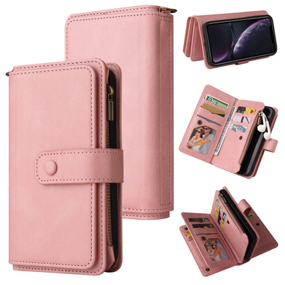 For iPhone XR Skin Feel PU + TPU Horizontal Flip Leather Case with Holder & 15 Cards Slot & Wallet & Zipper Pocket & Lanyard(Pink) - More iPhone Cases by buy2fix | Online Shopping UK | buy2fix