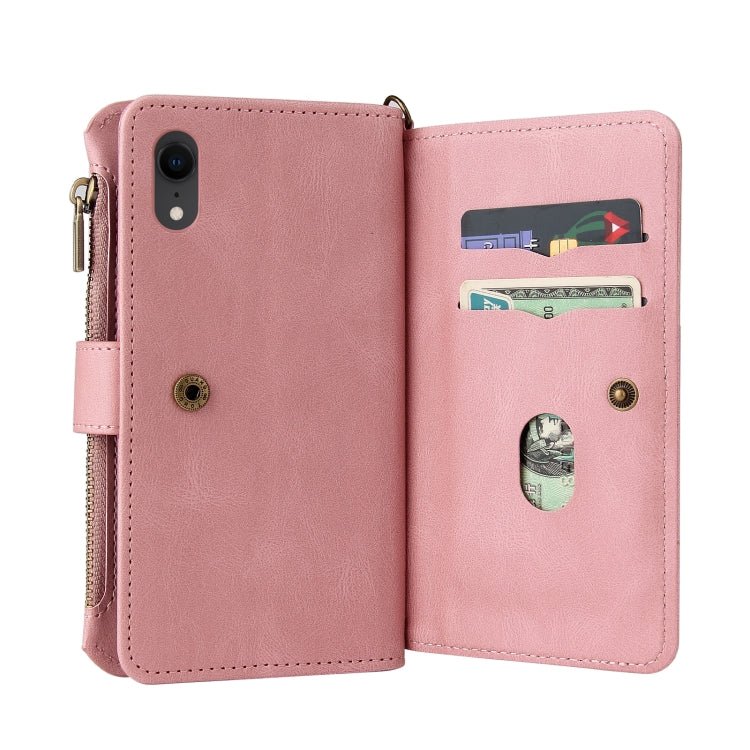 For iPhone XR Skin Feel PU + TPU Horizontal Flip Leather Case with Holder & 15 Cards Slot & Wallet & Zipper Pocket & Lanyard(Pink) - More iPhone Cases by buy2fix | Online Shopping UK | buy2fix