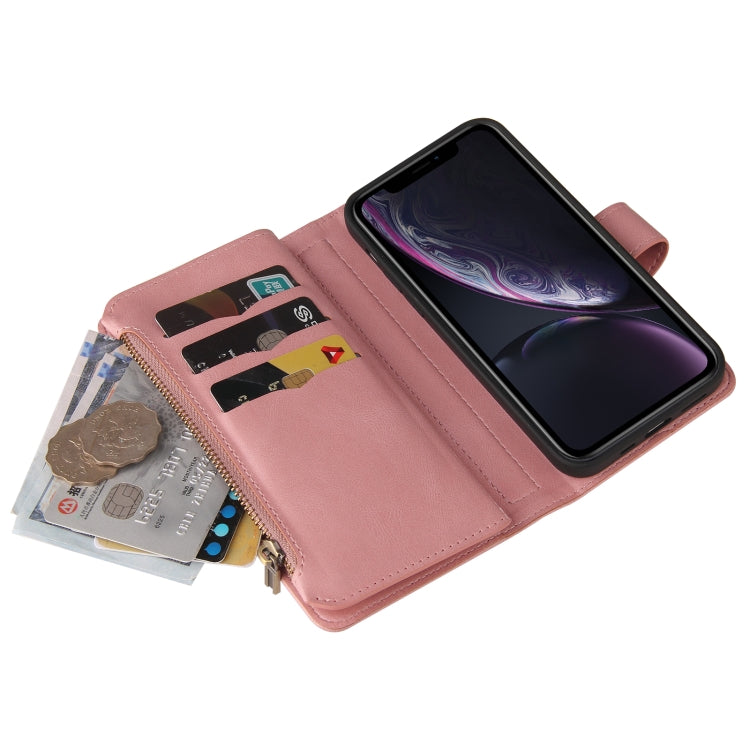 For iPhone XR Skin Feel PU + TPU Horizontal Flip Leather Case with Holder & 15 Cards Slot & Wallet & Zipper Pocket & Lanyard(Pink) - More iPhone Cases by buy2fix | Online Shopping UK | buy2fix
